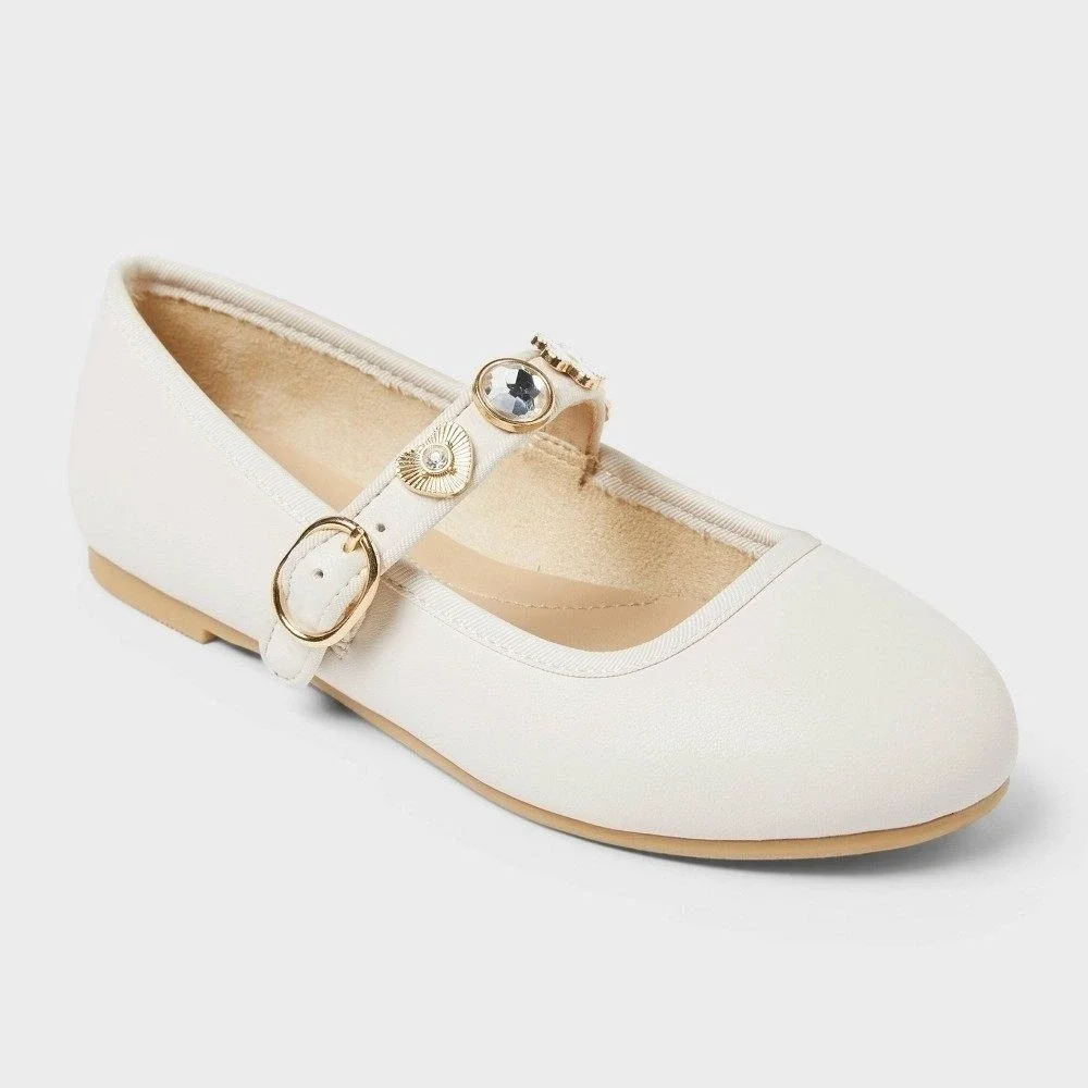Little Girl Marla Charm Ballet Flats by Cat & Jack Ivory Size 3 New With Tags
